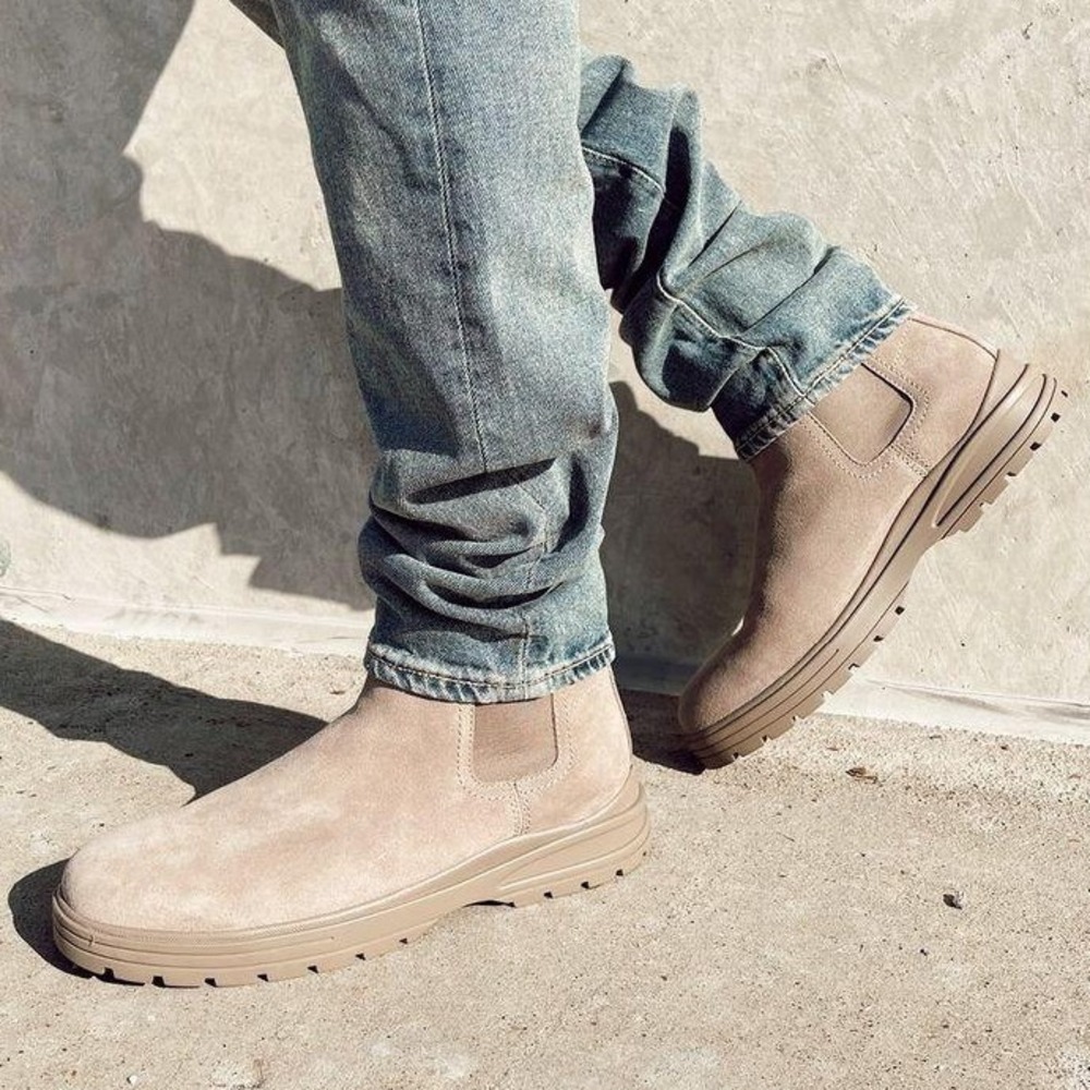 Crown Vintage Baen Mens Suede Chelsea Boots Tan Taupe Lug Sole Fall Winter 10